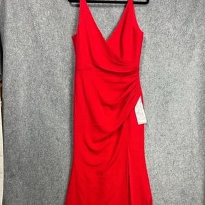 Dress The Population Dress Women Large Red Red Side Split Maxi V Neck Gown